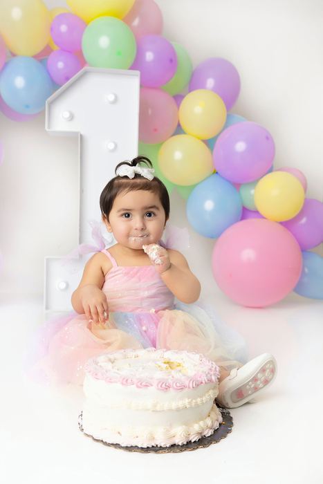 First birthday cake smash portrait by Lilia Photography