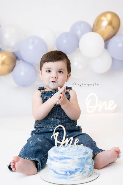 First birthday cake smash portrait by Lilia Photography