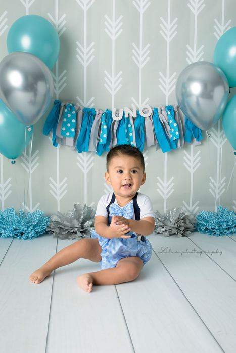 First birthday cake smash portrait by Lilia Photography